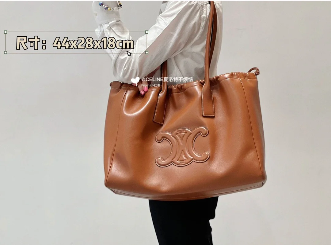 Сумка Celine Cabas Triomphe из гладкой кожи с завязками - коричневая