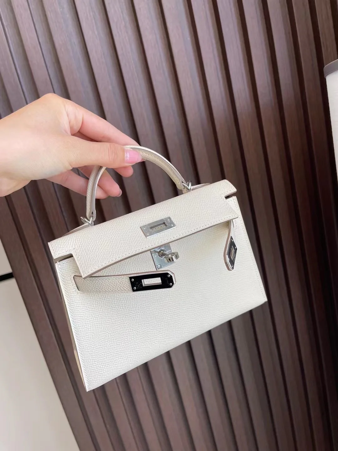 Hermes Kelly Mini 2nd Generation Epsom Milkshake White Silver Buckle