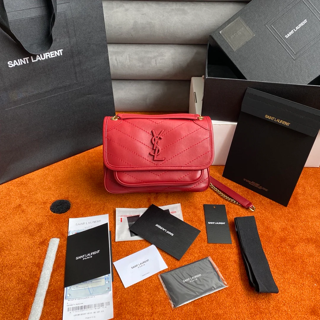 Сумка-мессенджер YSL-niki, красная, из овечьей кожи, 22 см.