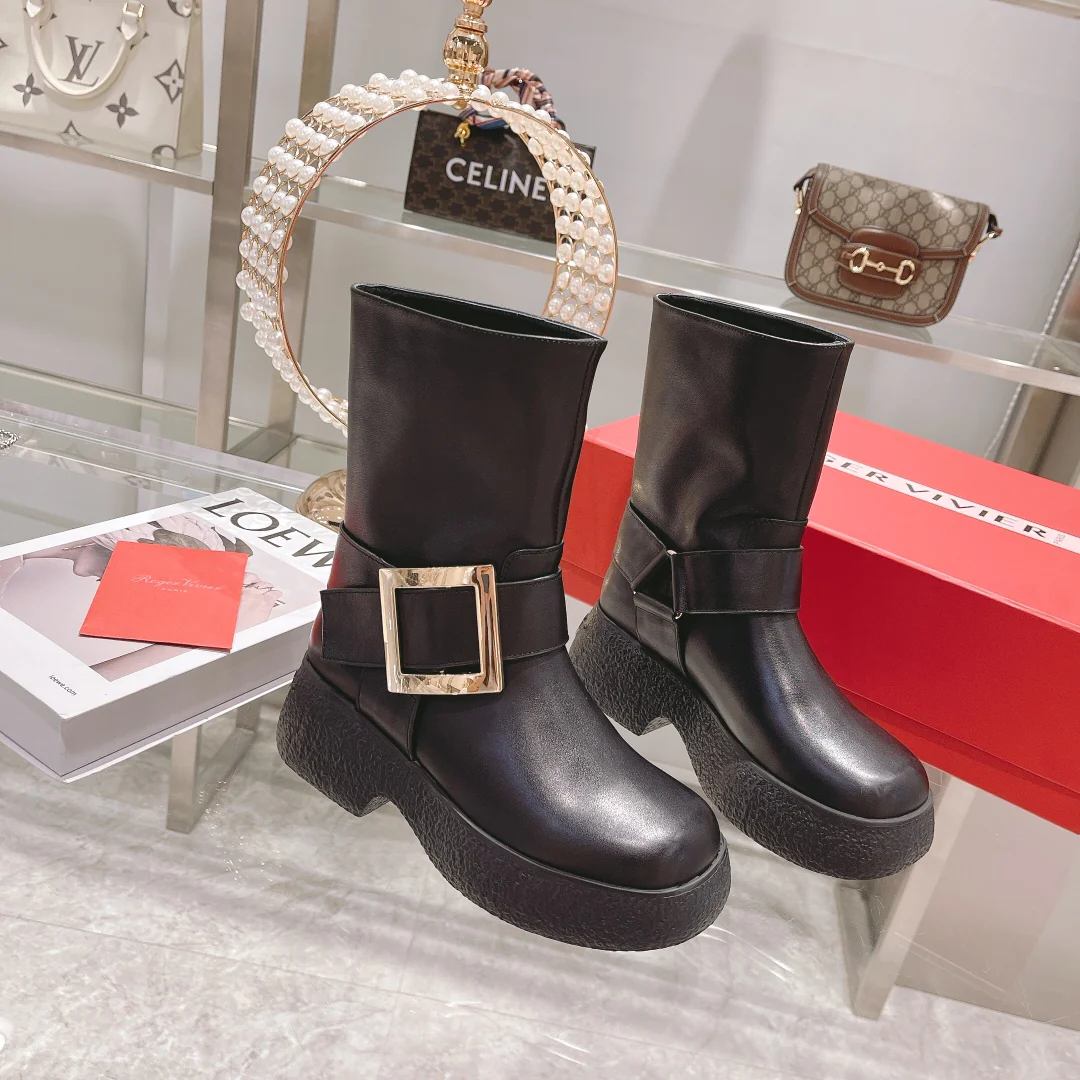 Мотоциклетные ботинки на толстой подошве с металлическими пряжками - 1