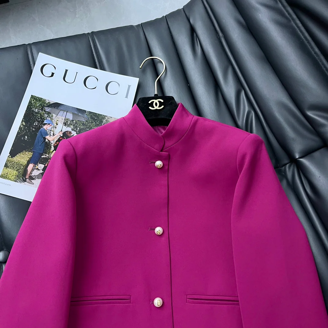 Dior - 2403-24 Новинка: Блейзер со стоячим воротником - Розовый