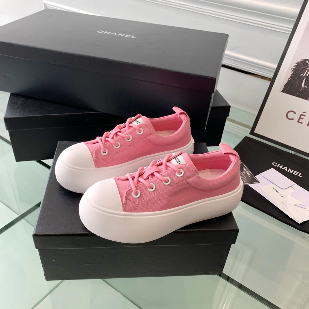 Туфли Chanel 2022 на платформе в форме лампочки - парусиновые туфли - платформа 5 см