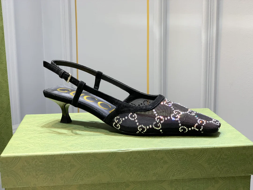 Босоножки Gucci на низком каблуке из сетчатой ??ткани