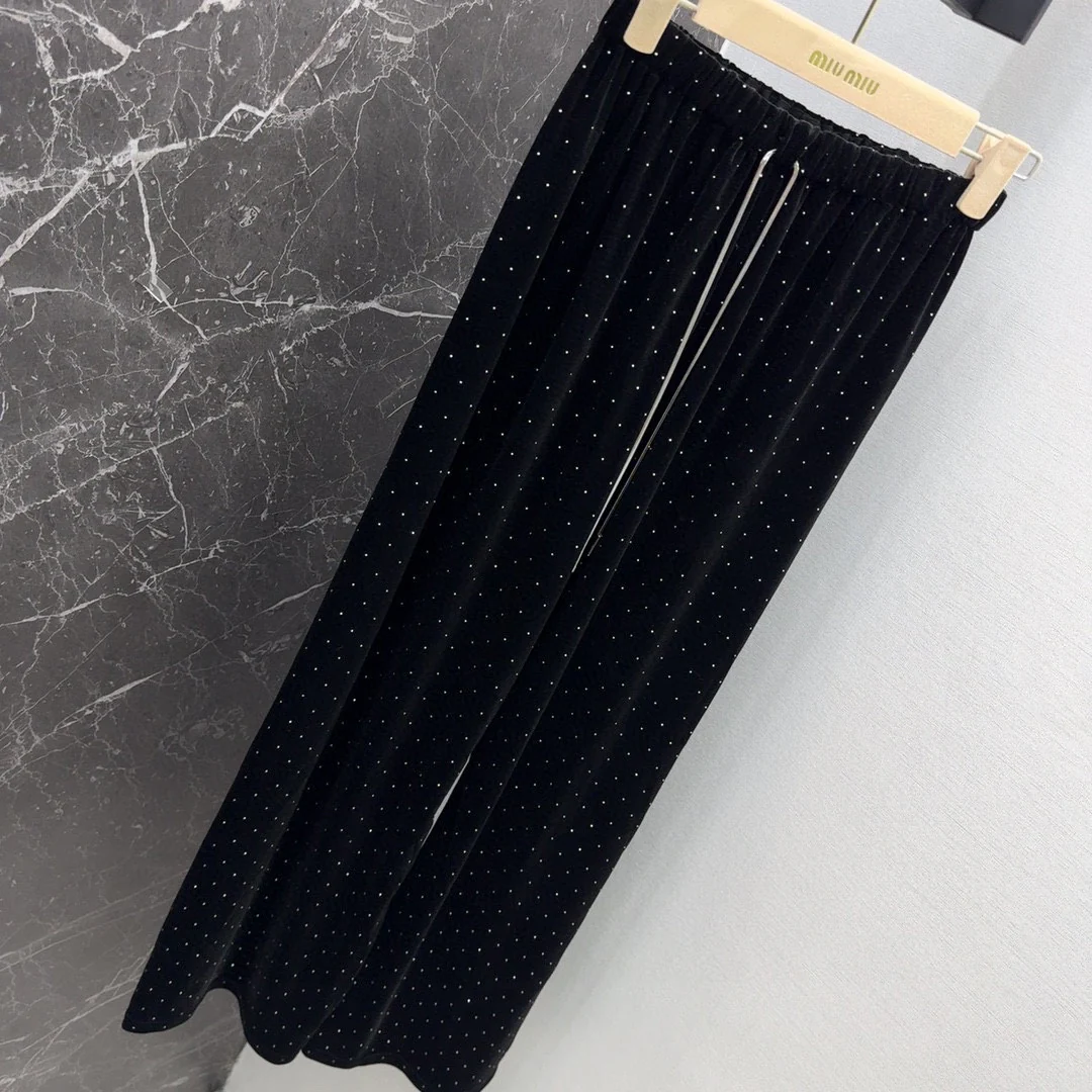 Брюки прямого кроя Miu Miu-2404-24ss из бархата со стразами