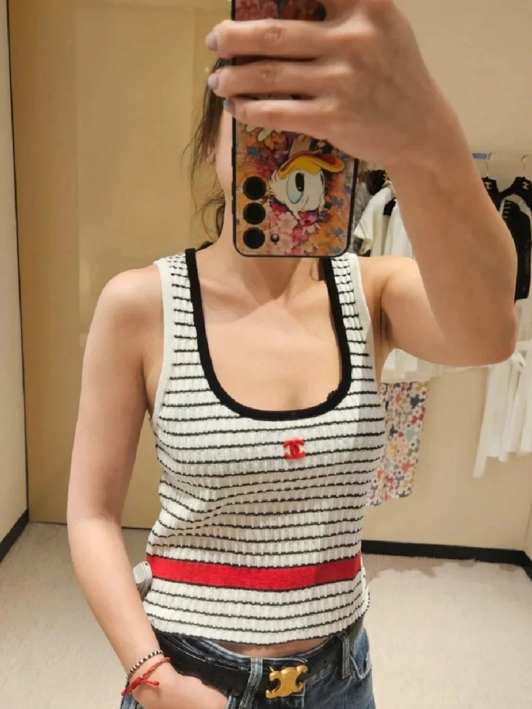 Вязаный жилет Chanel 2403 в белую полоску