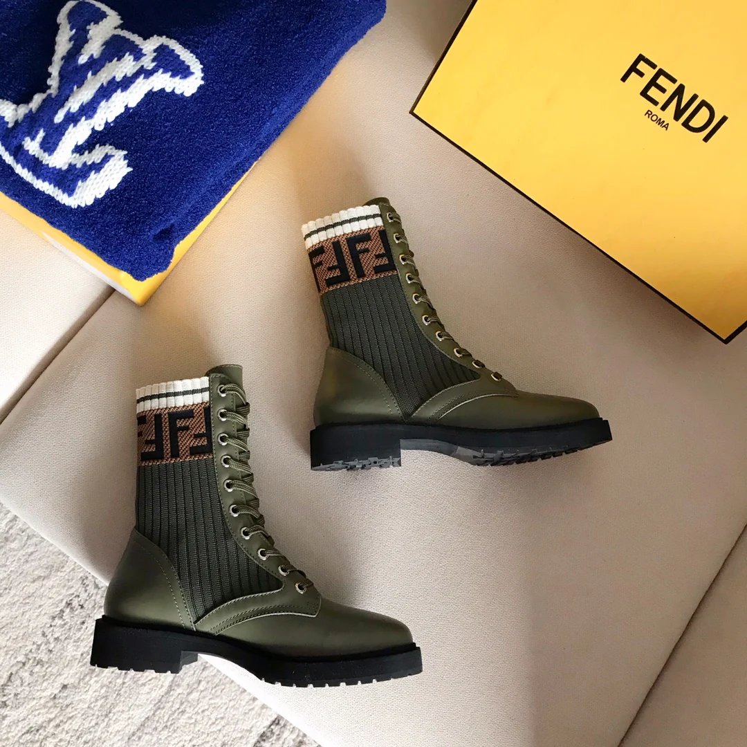 Ботинки-носки Fendi до середины икры - зеленые