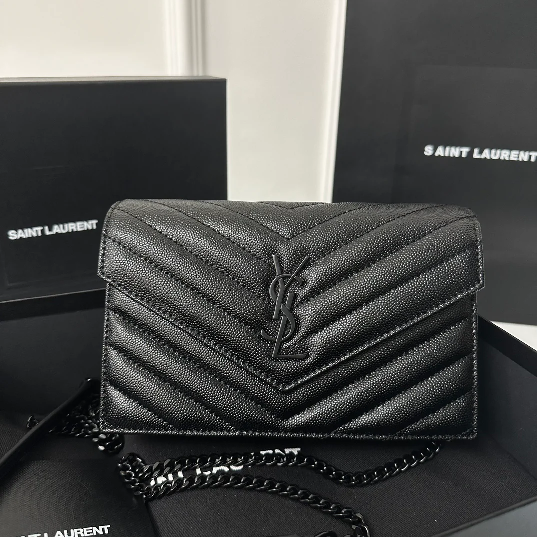 YSL Monogram Caviar WOC - Черный - 19 см