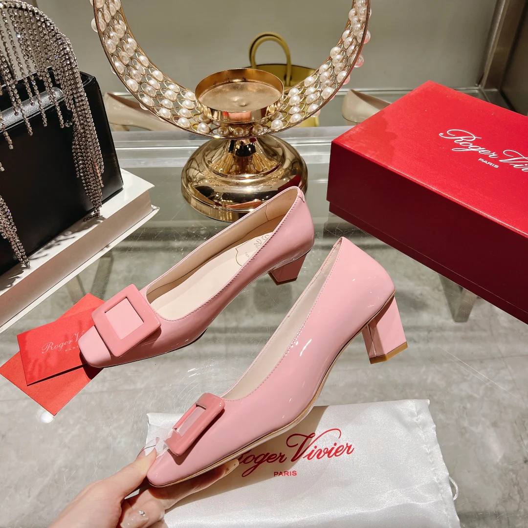 Обувь RV - Новинка весны 2023 - Лакированные туфли на низком каблуке - Розовые