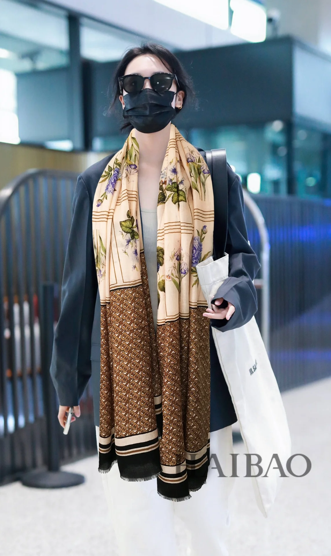 Кашемировый шарф Burberry TB с растительным принтом и логотипом - 110-200 см