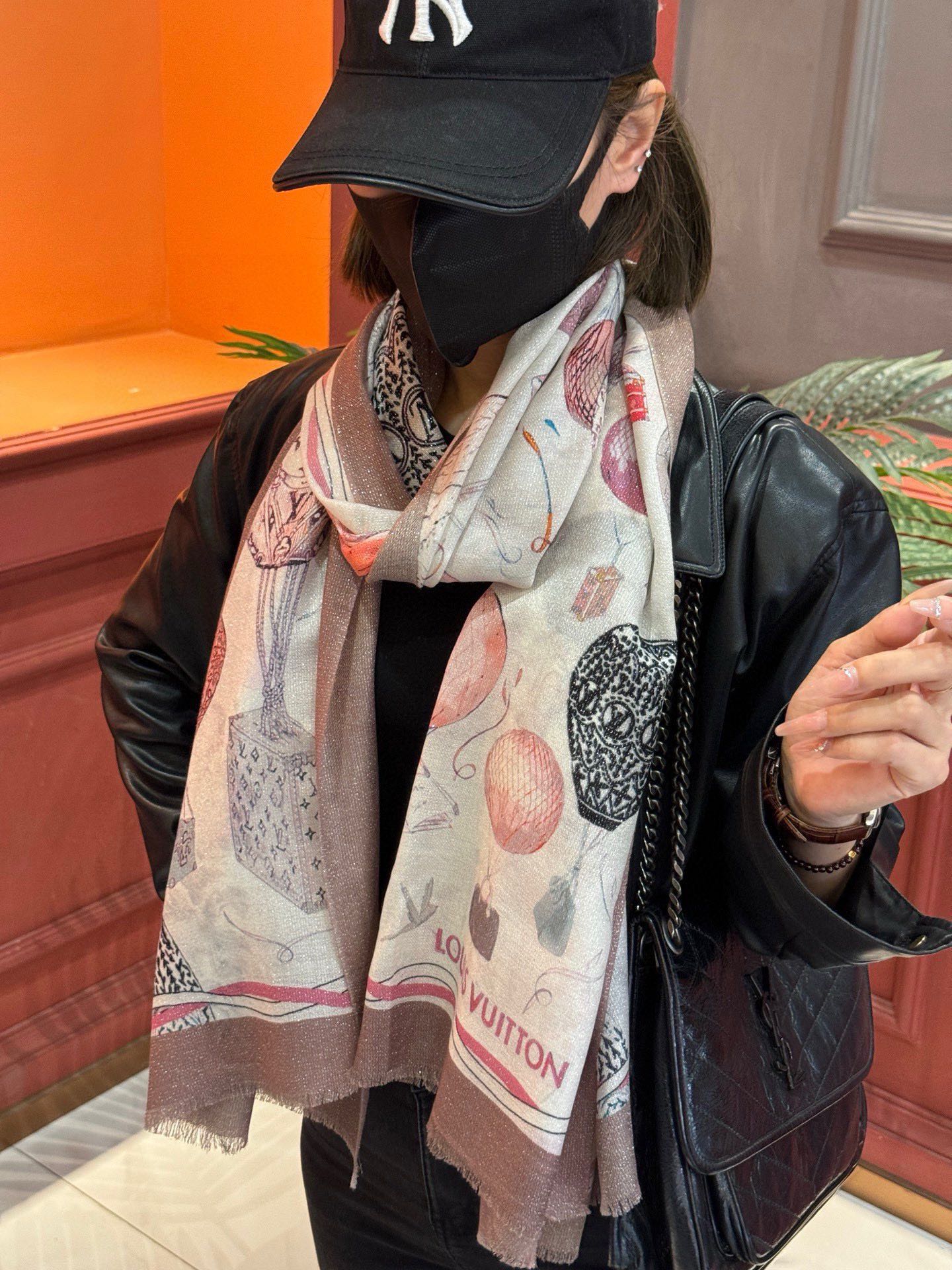 LV-2024-Длинный шарф с изображением воздушного шара-100-200-Коричневый