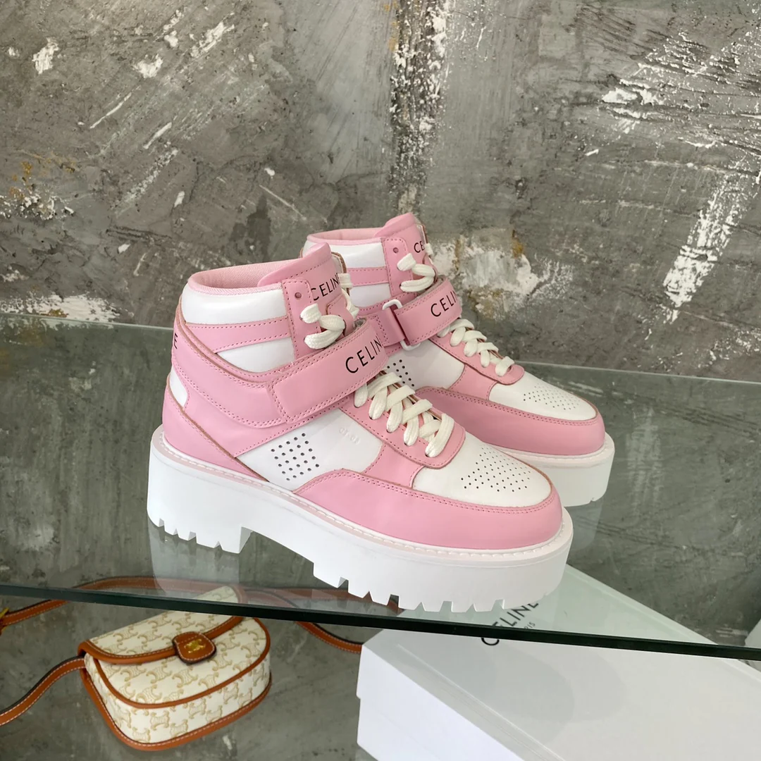Новинка 2022 года от Celine - Высокие кроссовки - Классический баскетбольный стиль - Розовые
