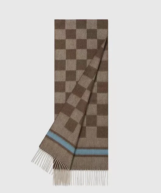 Двусторонний шарф LV Damier - 30 см (190 см) - с кисточками - 100% кашемир - темно-коричневый