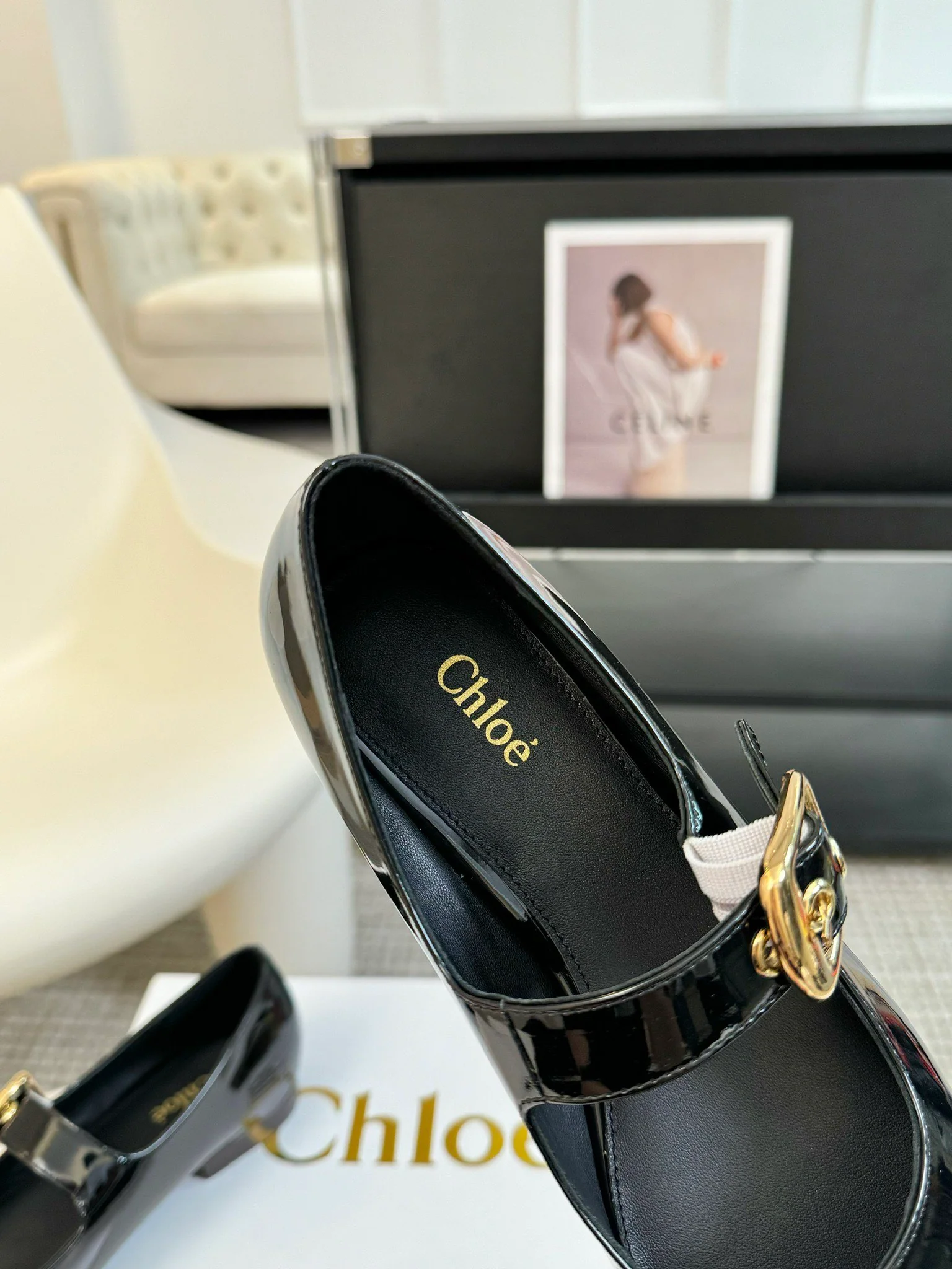 Туфли-мэри-джейн Chloe 2024 с квадратным носком - черные