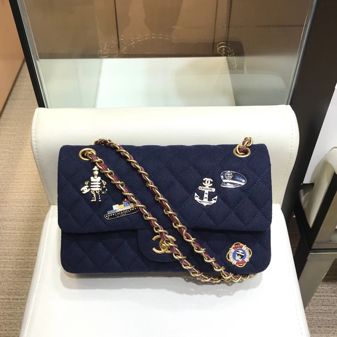 Chanel - Декоративный значок в морском стиле - Сумка CF - Синяя - 25 см