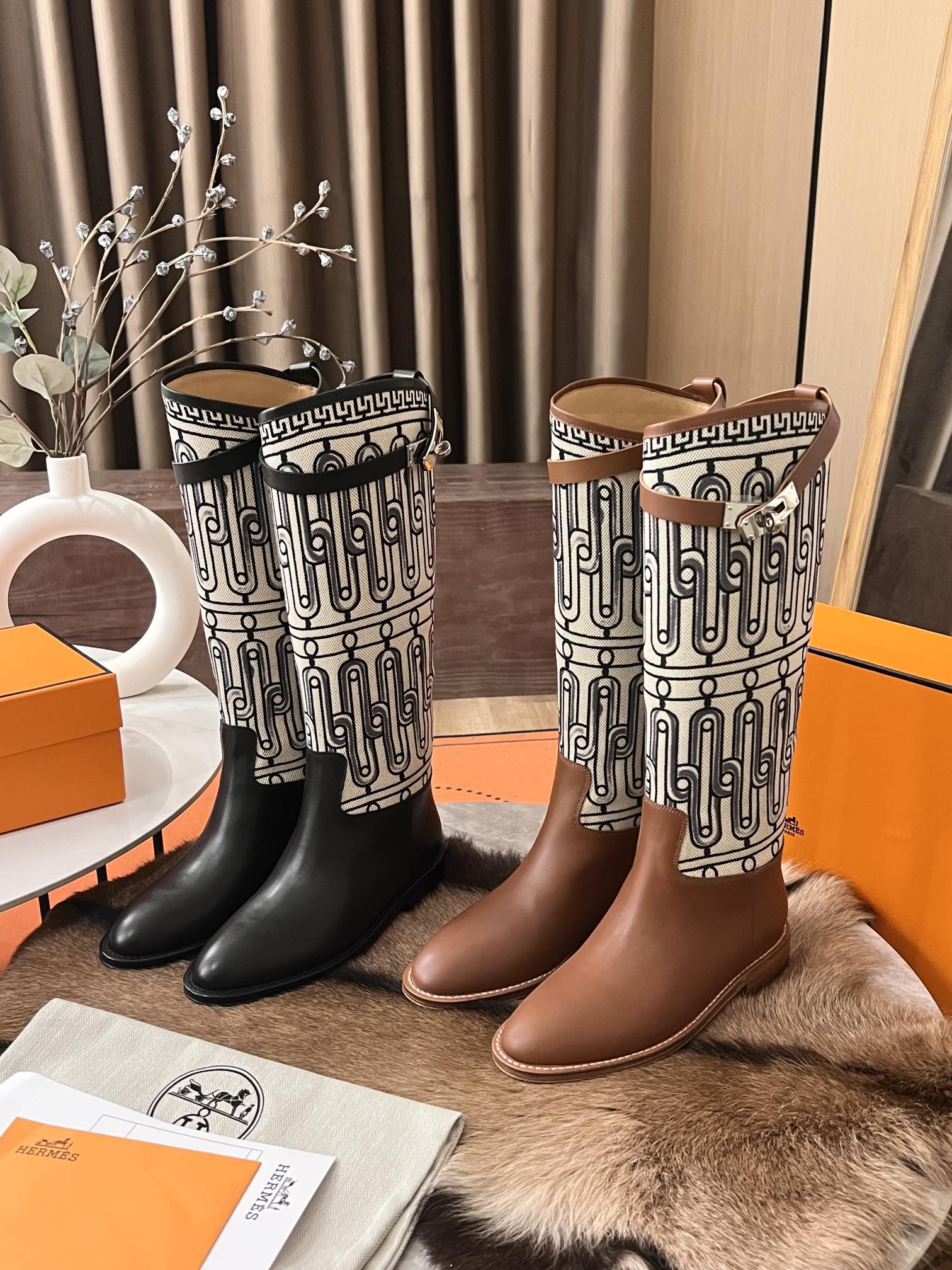 Кожаные сапоги Hermes Rider 2024 - черные