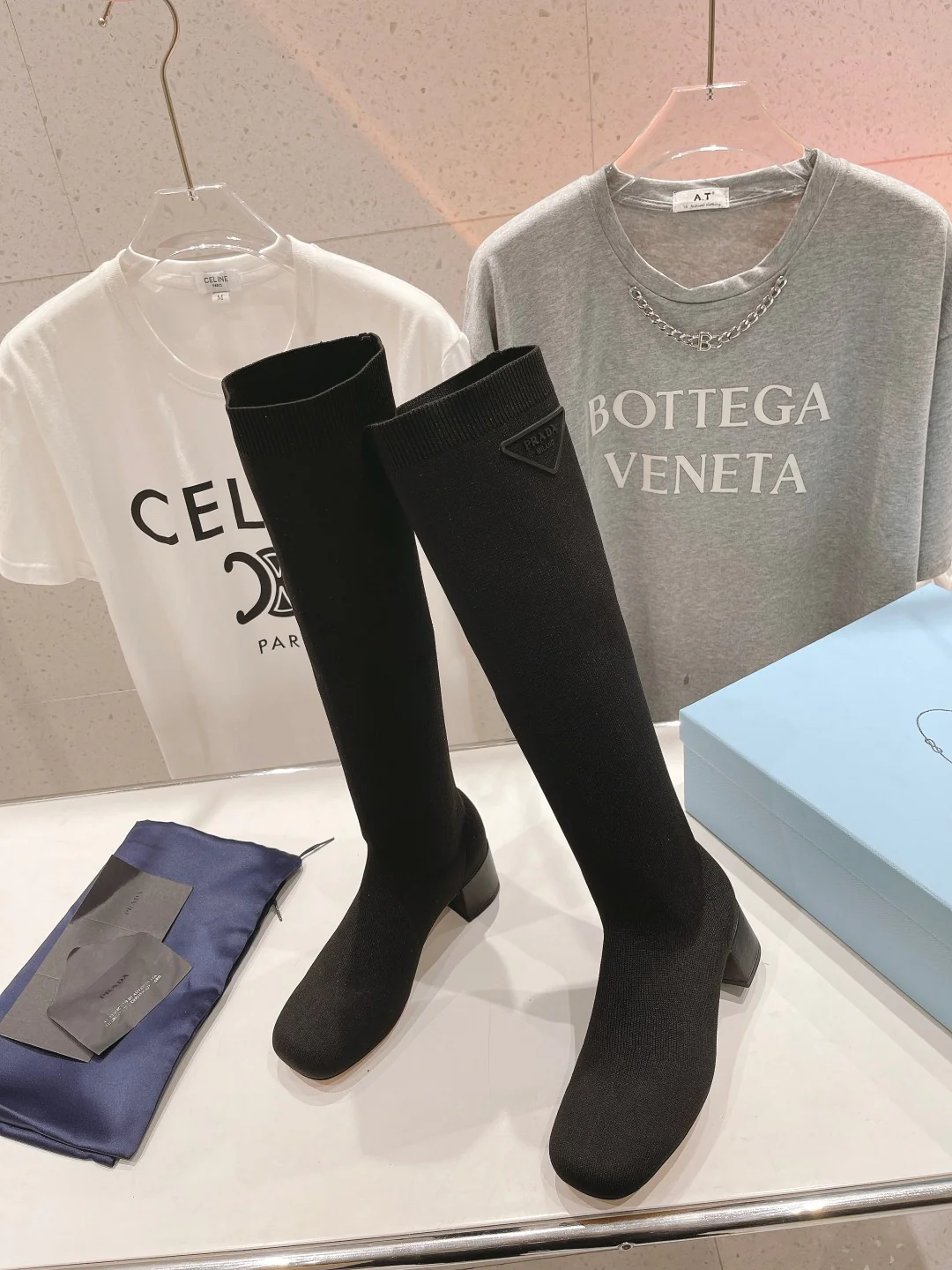 Ботинки на высоком каблуке Prada 2024 - Черные - 1