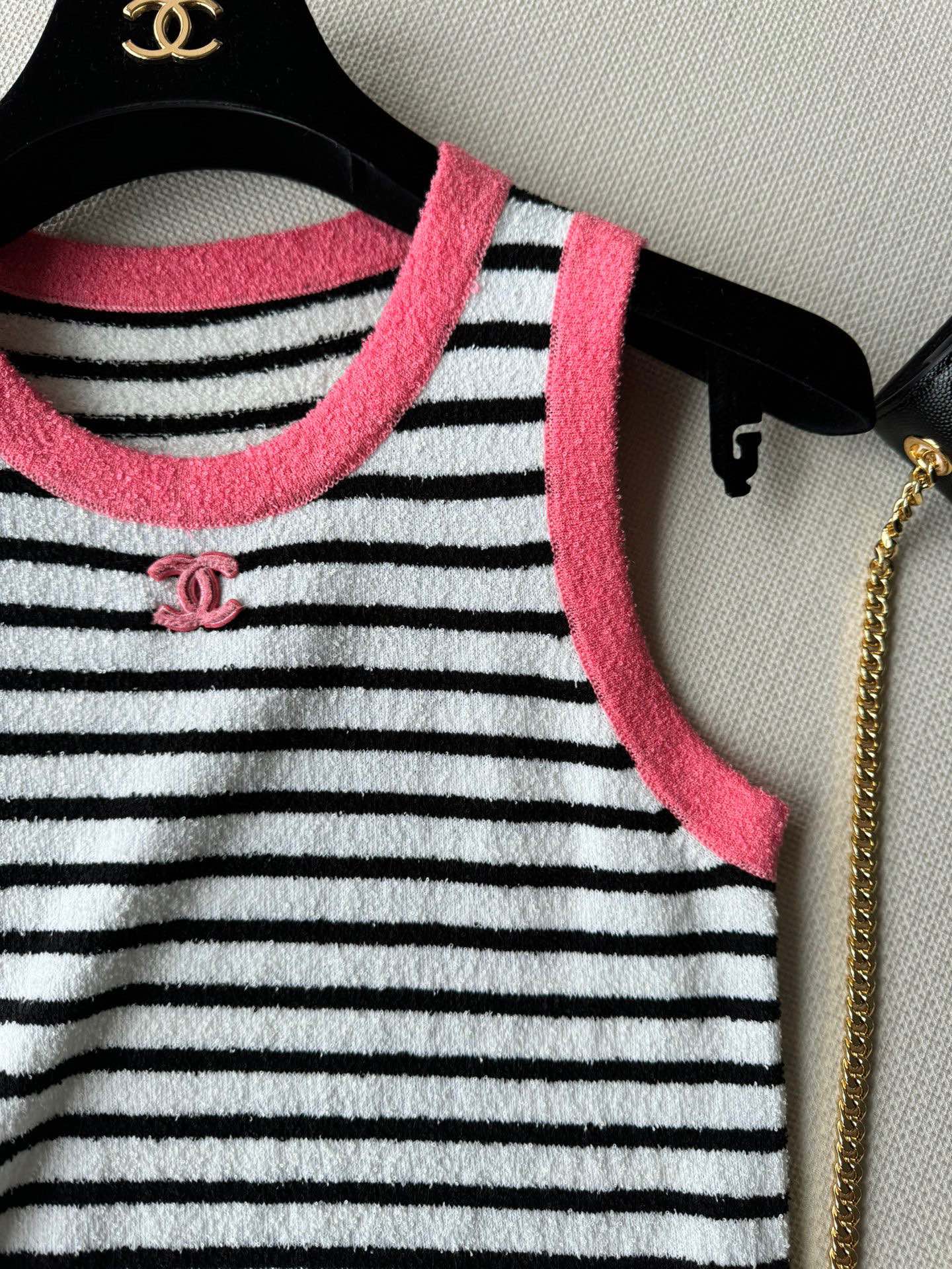 Жилет в стиле Chanel - 2403 - Новый полосатый жилет - Розовый