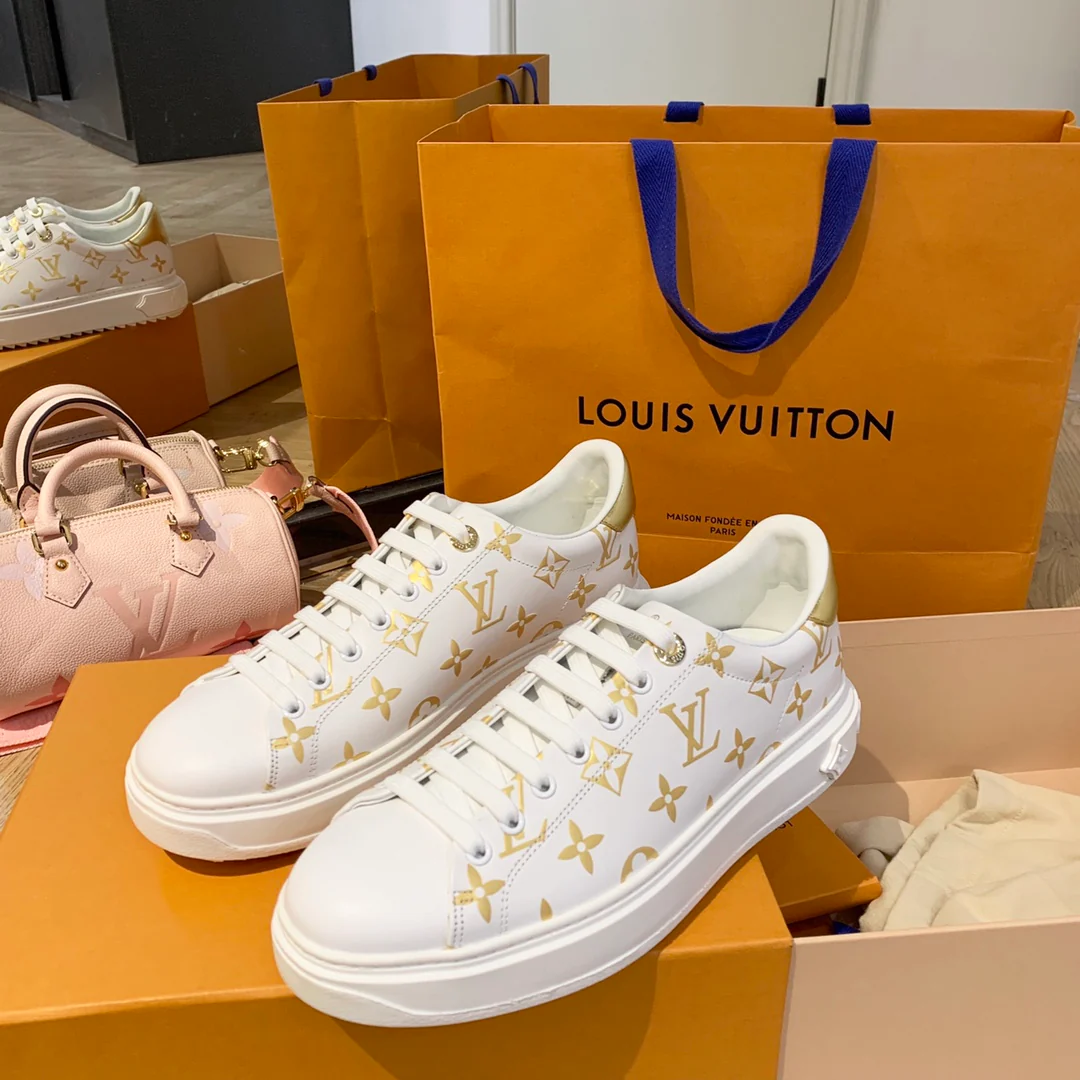 Обувь LV - LV - белые кроссовки - золотые