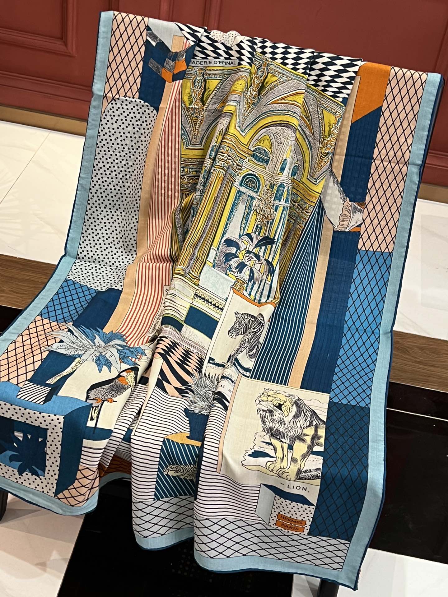 Шарф Hermes Grand Theatre Square Scarf - 140 см - Шелк-кашемир - Синий