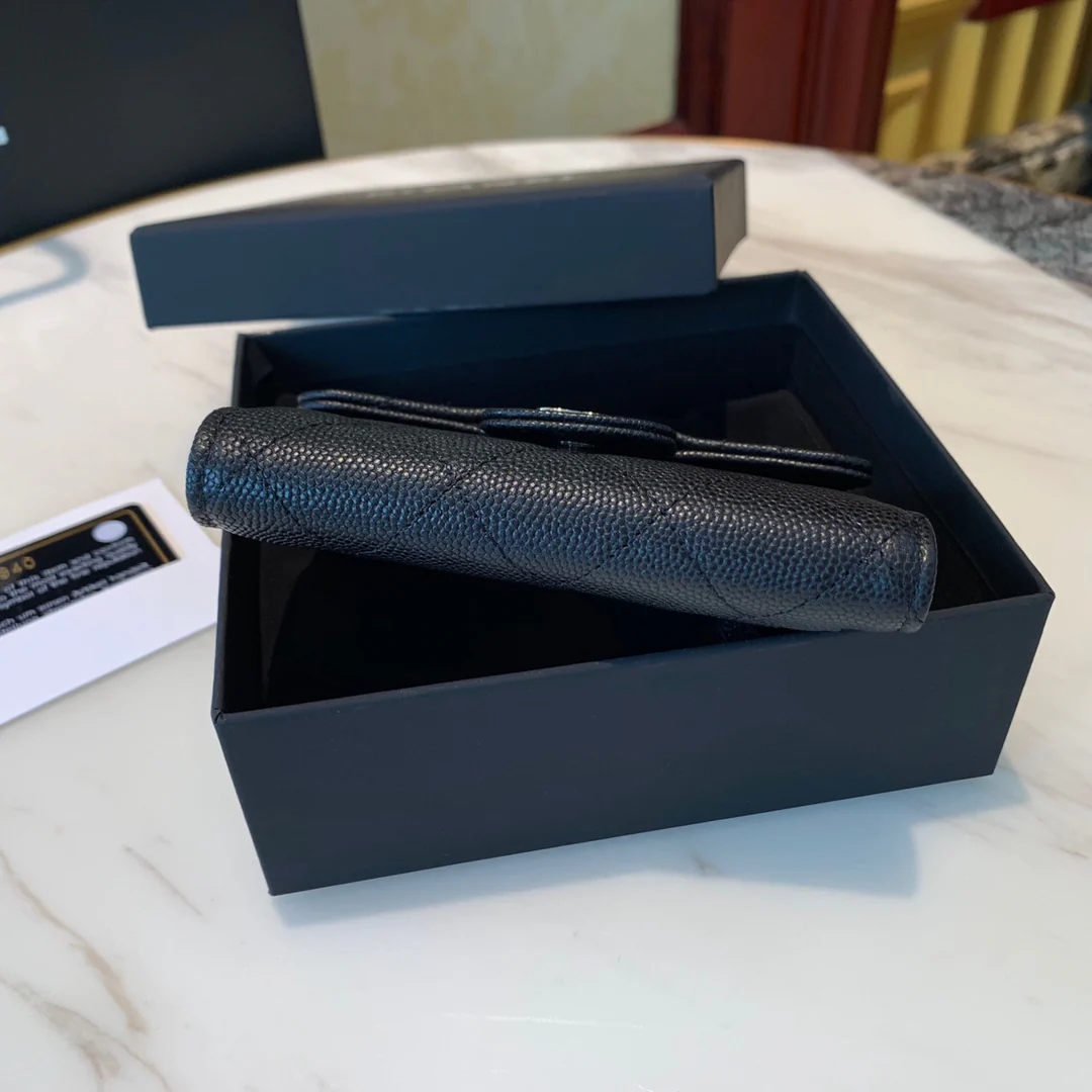 Кошелек Chanel Classic Bulb Pattern - CF - черный с серебряной пряжкой