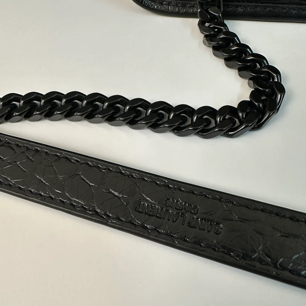 YSL Niki Baby 28 см, черная цепочка с крокодиловым принтом