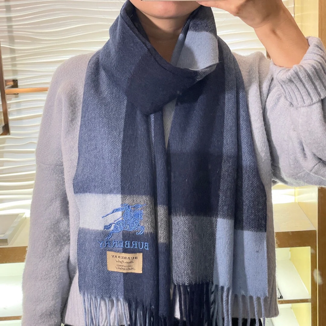 Кашемировый шарф Burberry с логотипом лошади - 35 см - 200 см - синий