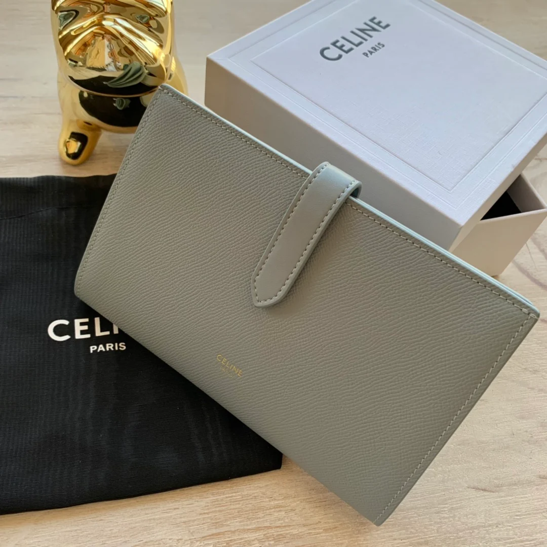 Длинный кошелек Celine - Кошелек с ремешком из крупнозернистой телячьей кожи - 10