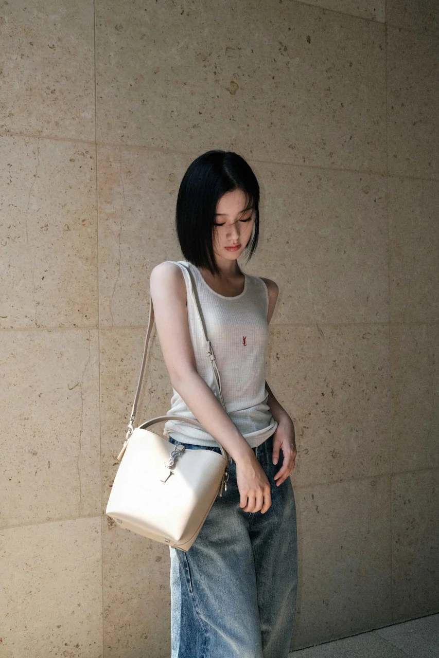 Сумка-ведро YSL Le 37 - Маленькая - Бежево-серый