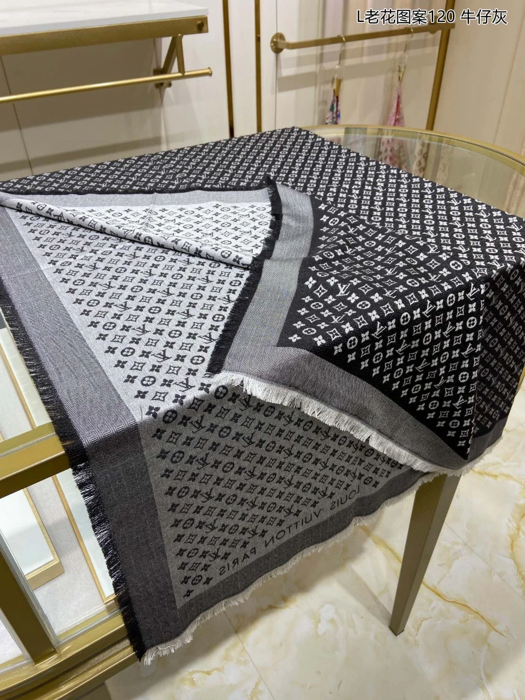 Шарф LV Monogram - 120 см - Шелк и шерсть - Черный