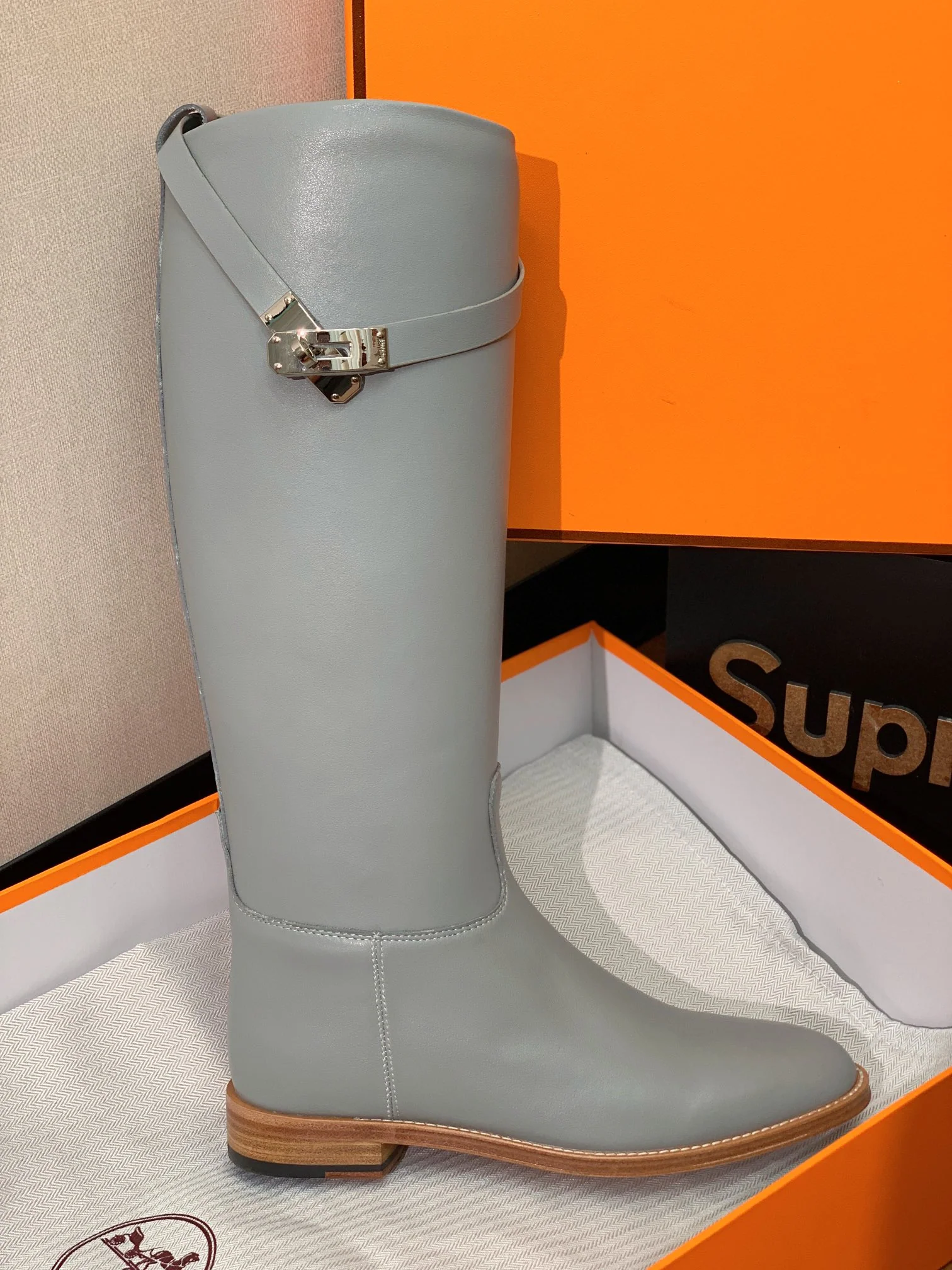 Сапоги для верховой езды Hermes Kelly с пряжкой - светло-голубые