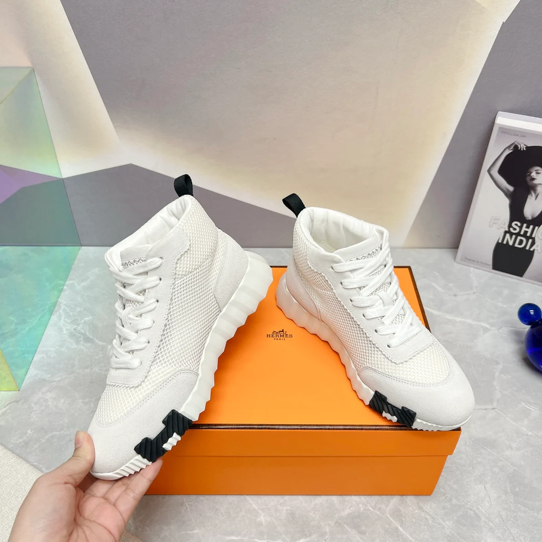Новинка сезона весна/лето 2023 от Hermes - Дышащие сетчатые высокие повседневные кроссовки - Унисекс - Белые