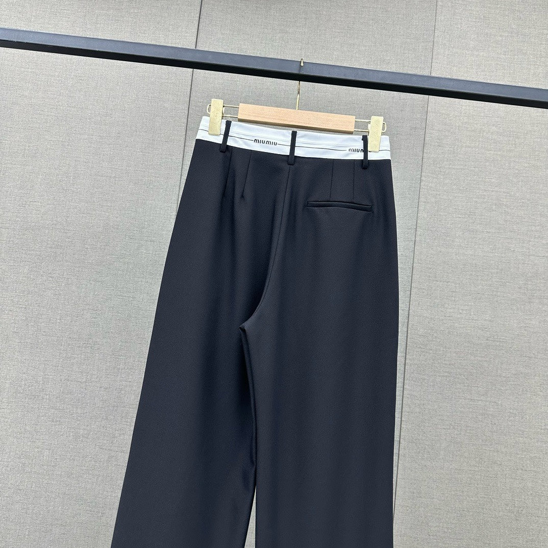 Miu Miu - 2404 - Широкие брюки с жаккардовым узором в виде букв - Черные