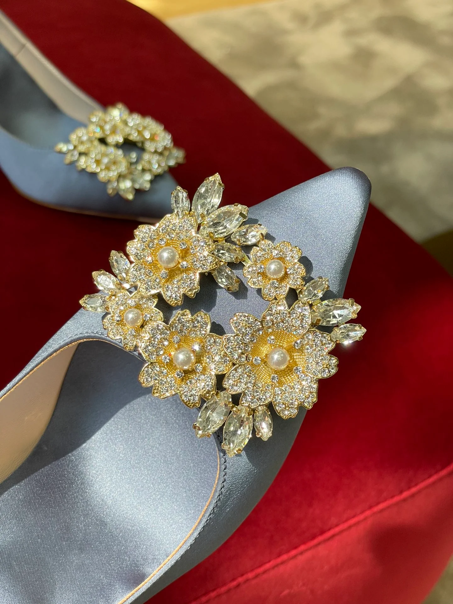 Туфли RV - ручная работа со стразами Swarovski - туфли на высоком каблуке - синие