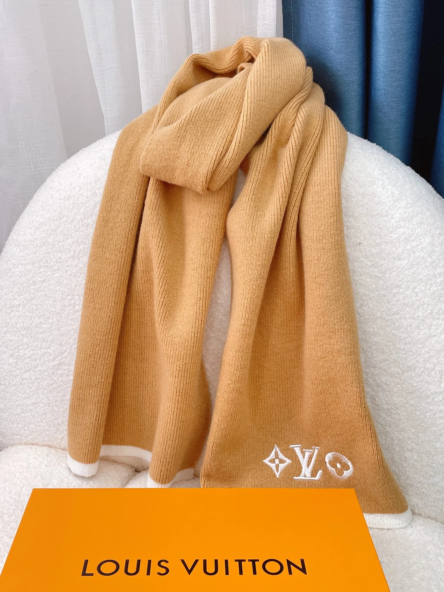 LV - Кашемировый вязаный шарф премиум-класса - 35 см - 200 см - Абрикосовый