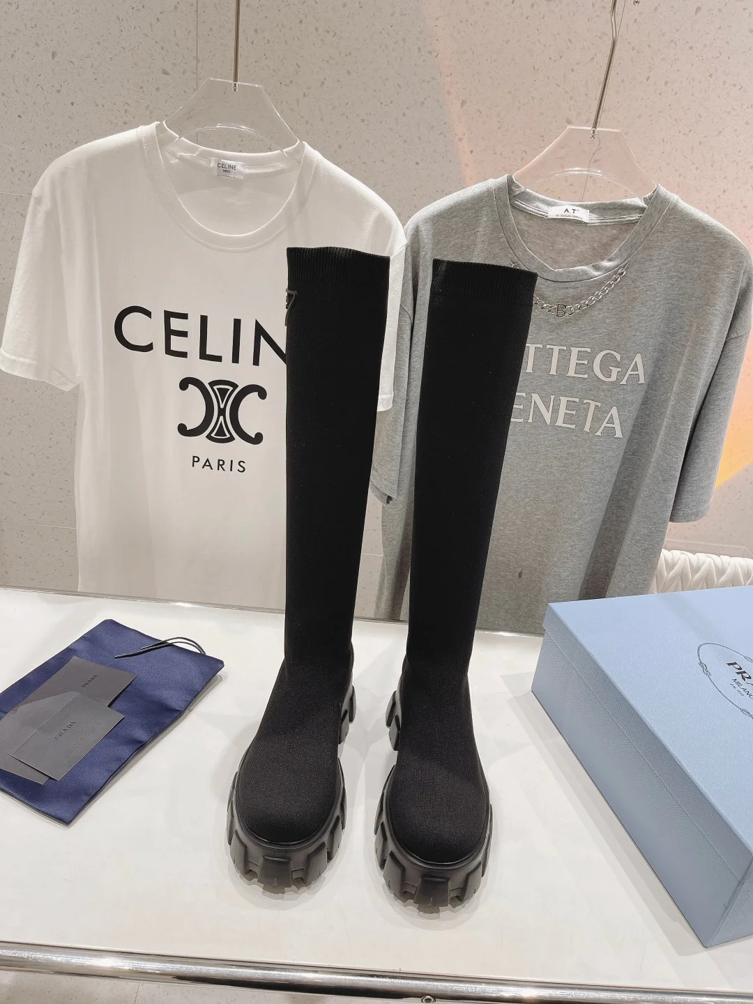 Ботинки на высоком каблуке Prada 2024 - черные