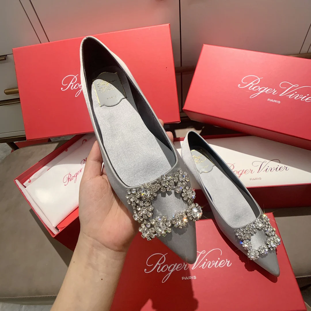 RV-Плоское дно-Шелковая пряжка со стразами-Серебристый-1