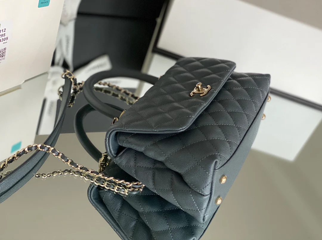 Chanel Coco Handle Small Grey Champagne with Gold Pull