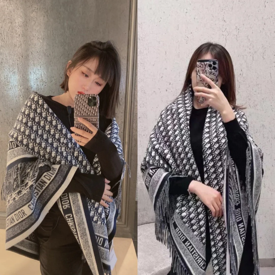 Шарф/шаль Dior Monogram с кисточками - 140 см - 57 - Кашемир - 43 - Шерсть - Черный