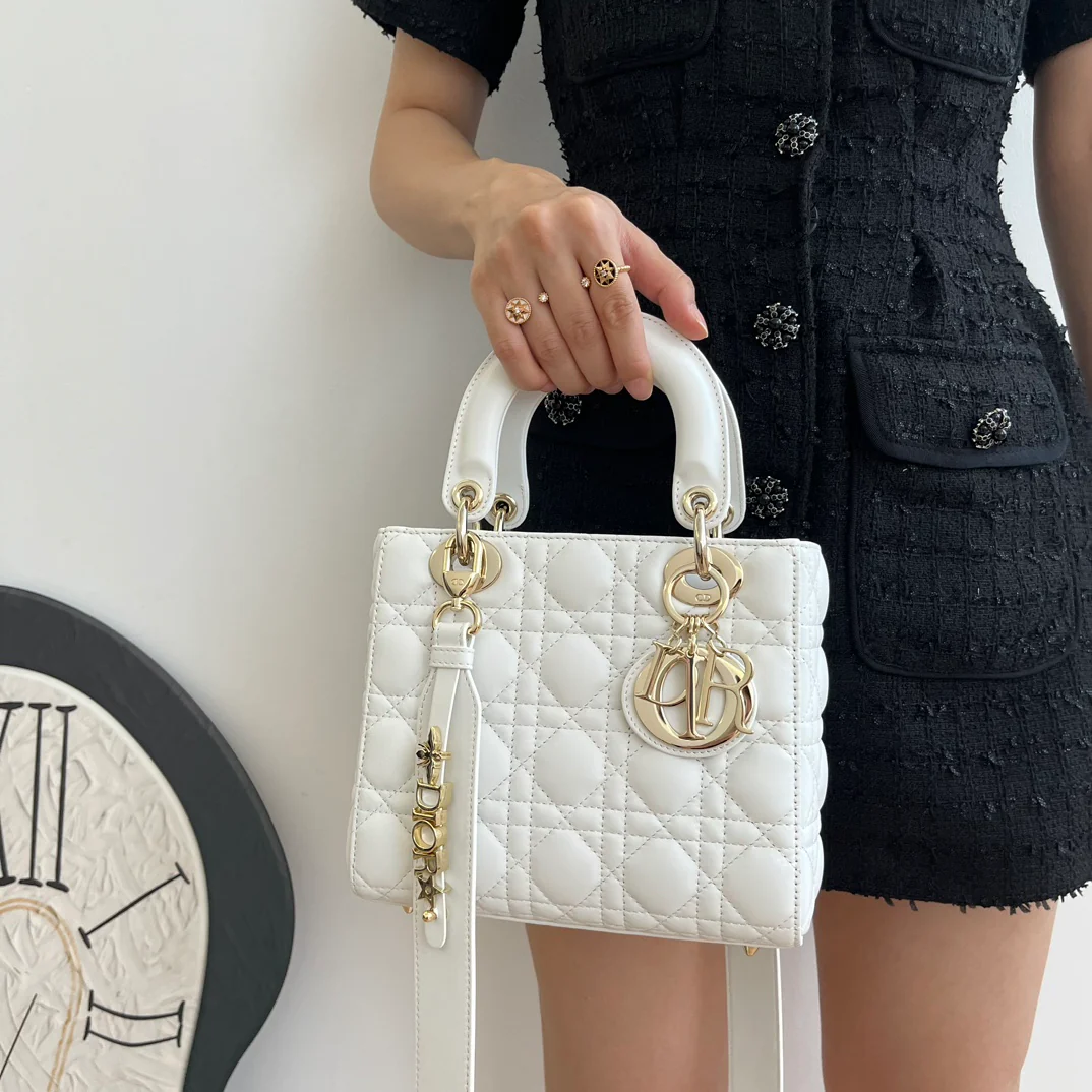 Dior Lady (коллекция ?Четыре панели?) - Белый с золотой пряжкой - Маленький размер