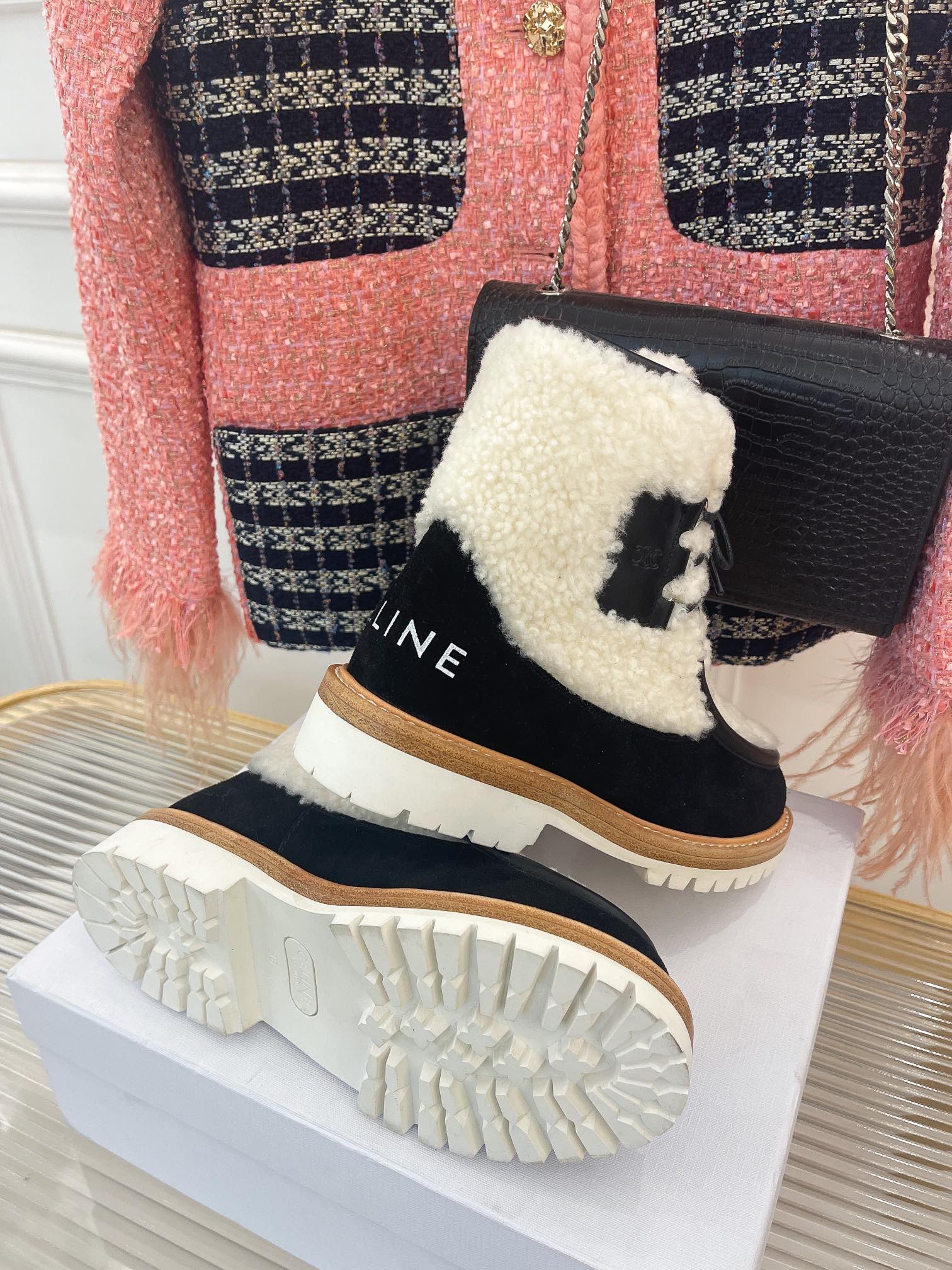 Celine - Сапоги для верховой езды из овчины - Унисекс - Черные