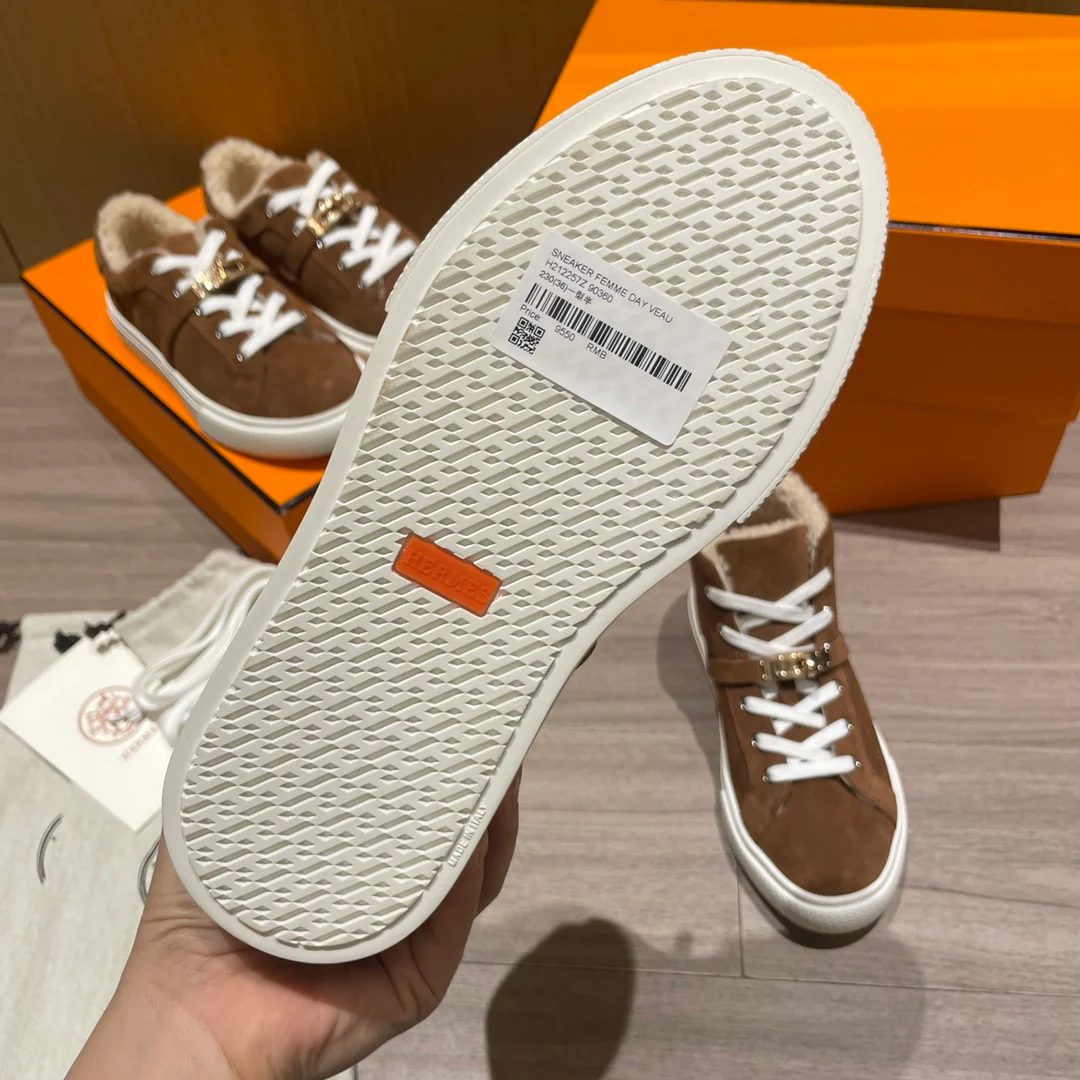 Высокие шерстяные кроссовки Hermes Kelly, низкие кроссовки унисекс, коричневые