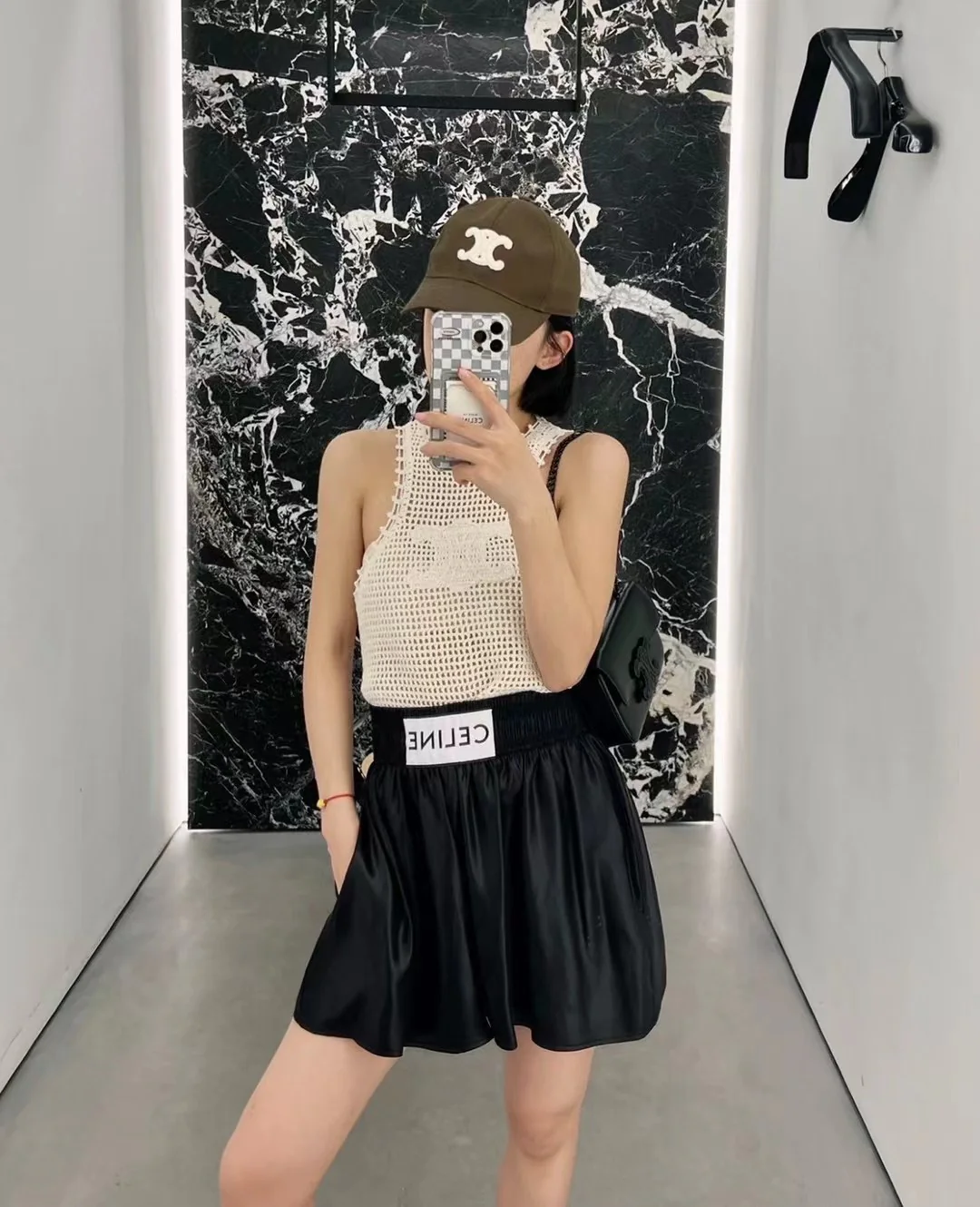 Celine - Кожаная сумка с пряжкой и цепочкой - Подмышечная сумка - Черная