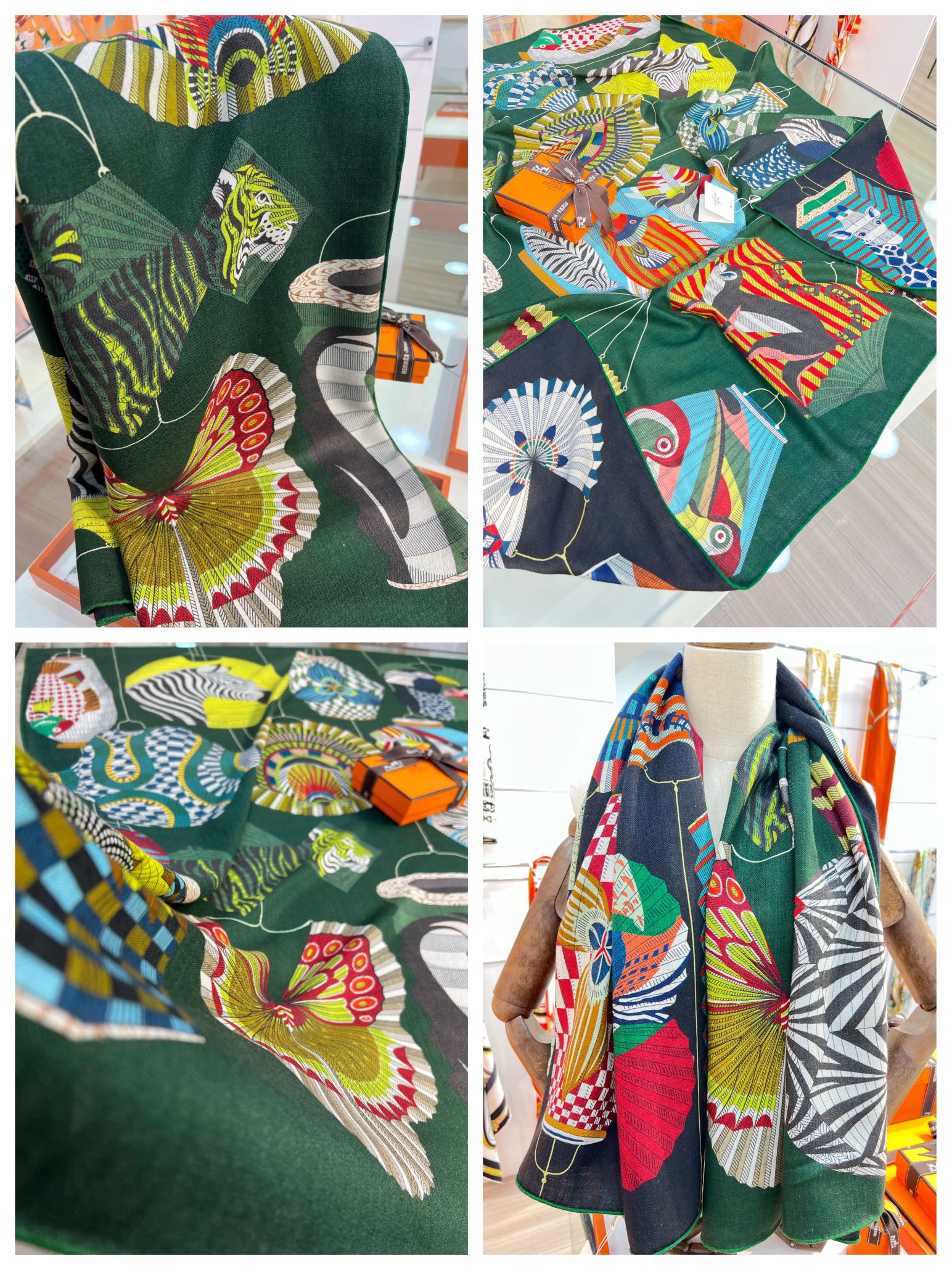 Большой двусторонний бархатный шарф Hermes - 140 см - 004