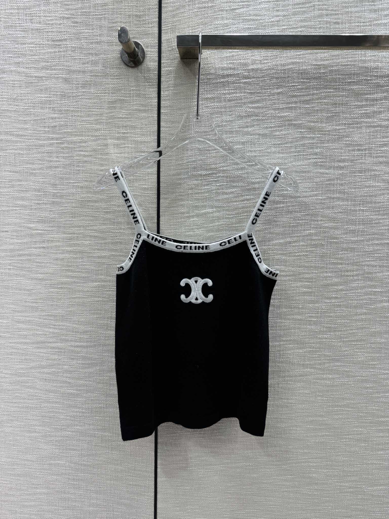 Вязаная майка Celine 2404 с логотипом - черная