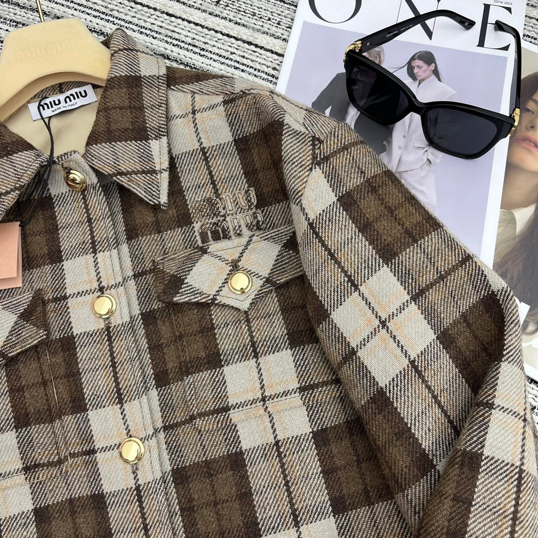 Miu Miu - 2404 - Новая клетчатая рубашка-куртка с воротником