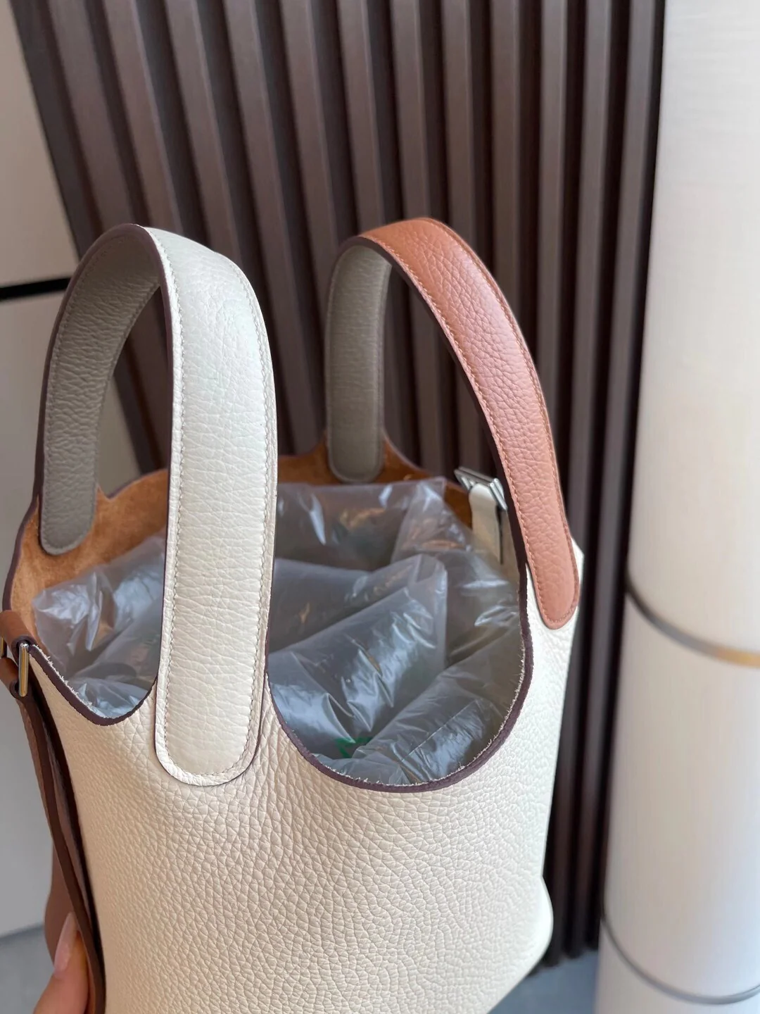 Hermes Picotin 18 - Золотисто-коричневый с отделкой Nata и слоново-серым - Серебряная пряжка