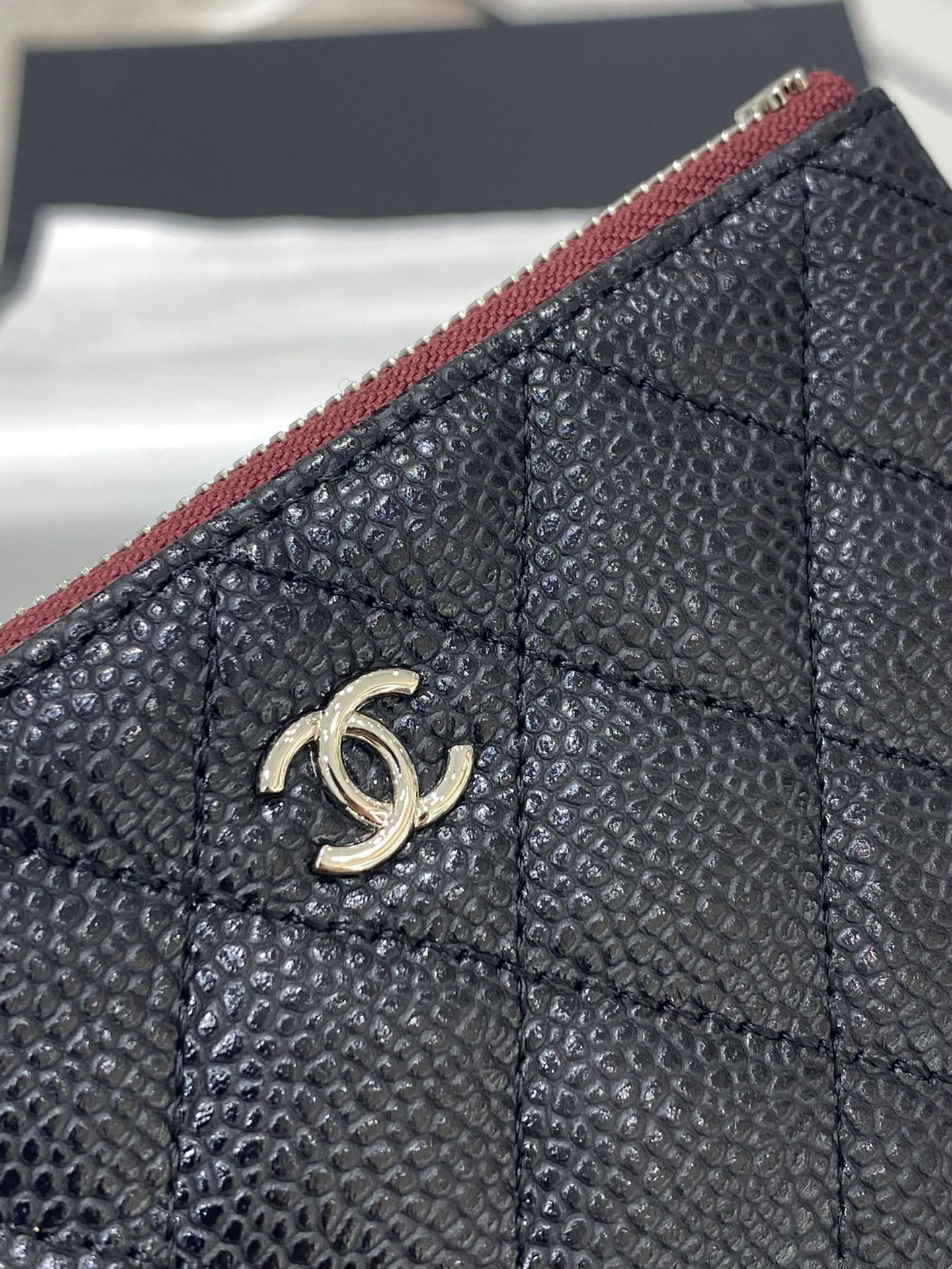 热销款 Chanel-19系列 经典皮革拉链零钱包 黑色银扣