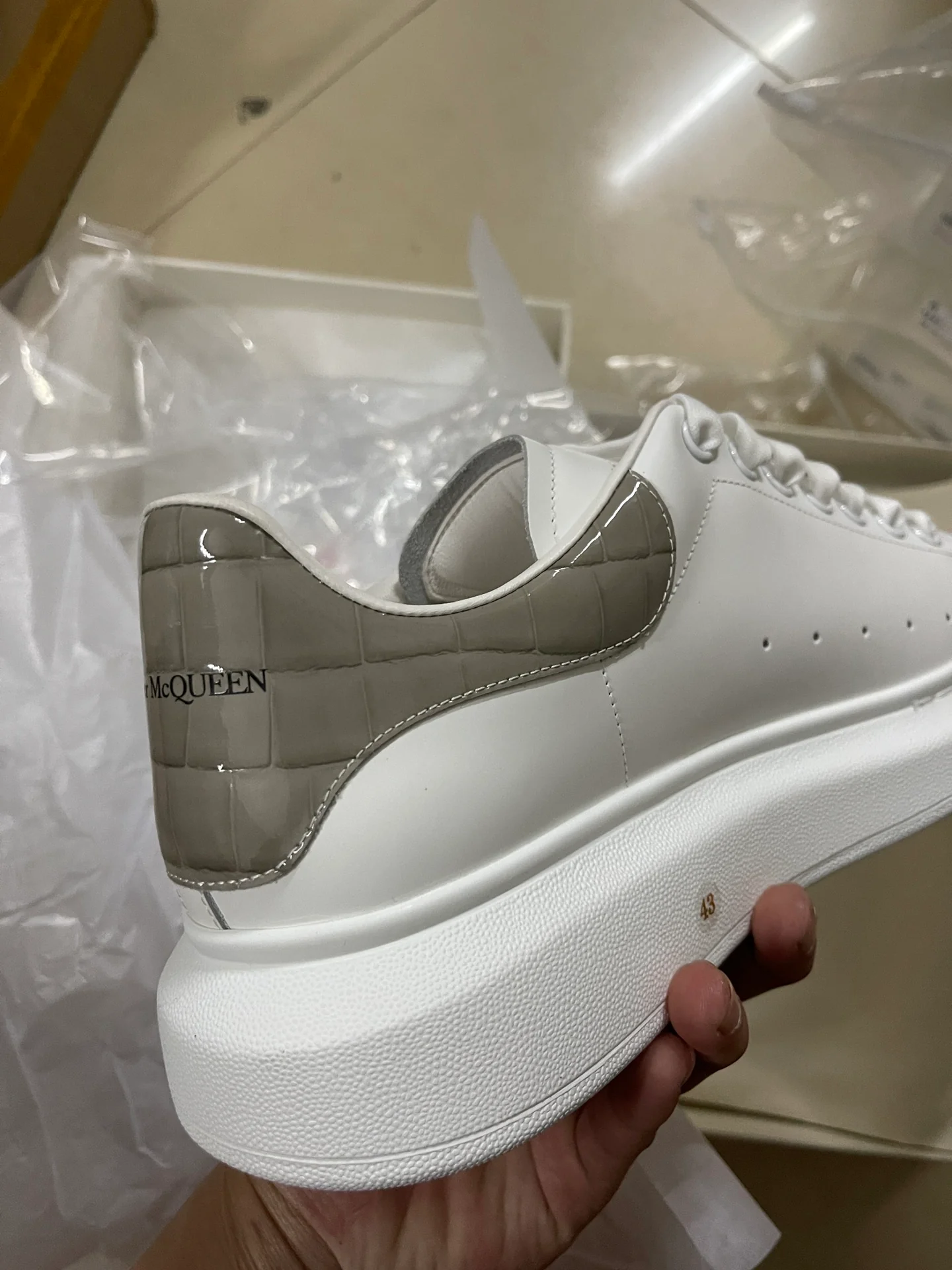 Классические белые кроссовки McQueen - унисекс - серая клетка - премиум-издание