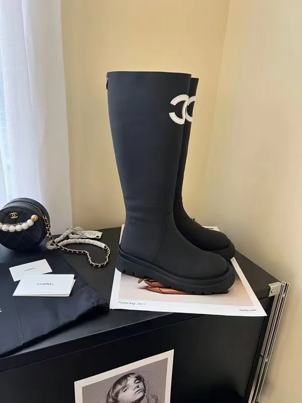 Chanel - Шерстяные сапоги для верховой езды - Черные