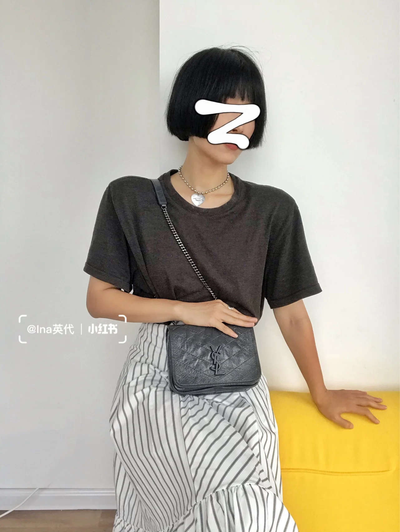 Сумка через плечо YSL-niki-Chain, серая.